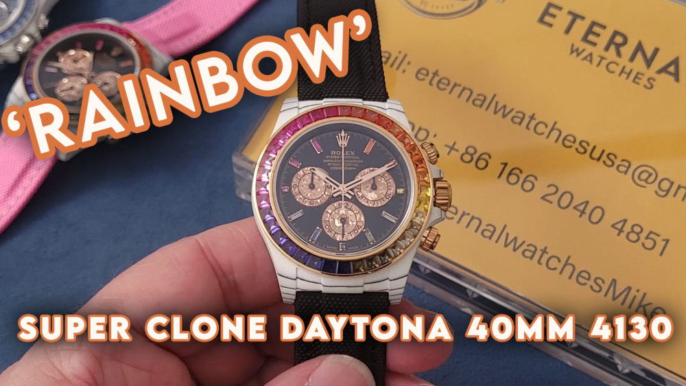 ROLEX - SUPER CLONE Daytona Rainbow 40mm White Carbon/NY Black/Stk Dial Sonic DD4130