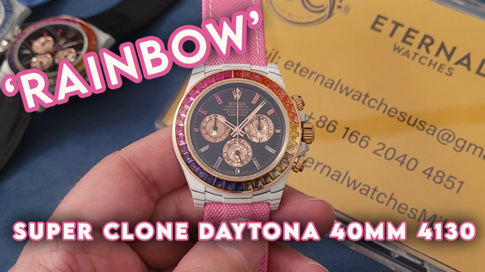 ROLEX - SUPER CLONE Daytona Rainbow 40mm White Carbon/NY Black/Stk Dial Pink Sonic DD4130