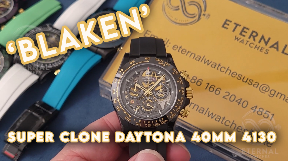 ROLEX - SUPRE CLONE Daytona Blaken 40mm Black Ceramic/RU Sketelon Dial on Black Strap SONIC DD4130