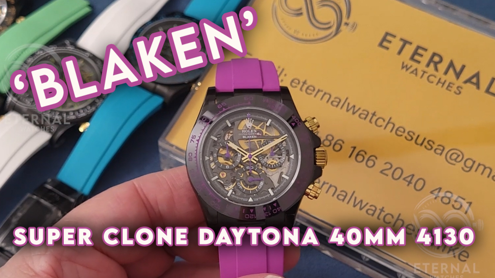 ROLEX - SUPRE CLONE Daytona Blaken 40mm Black Ceramic/RU Sketelon Dial on Pink Strap SONIC DD4130