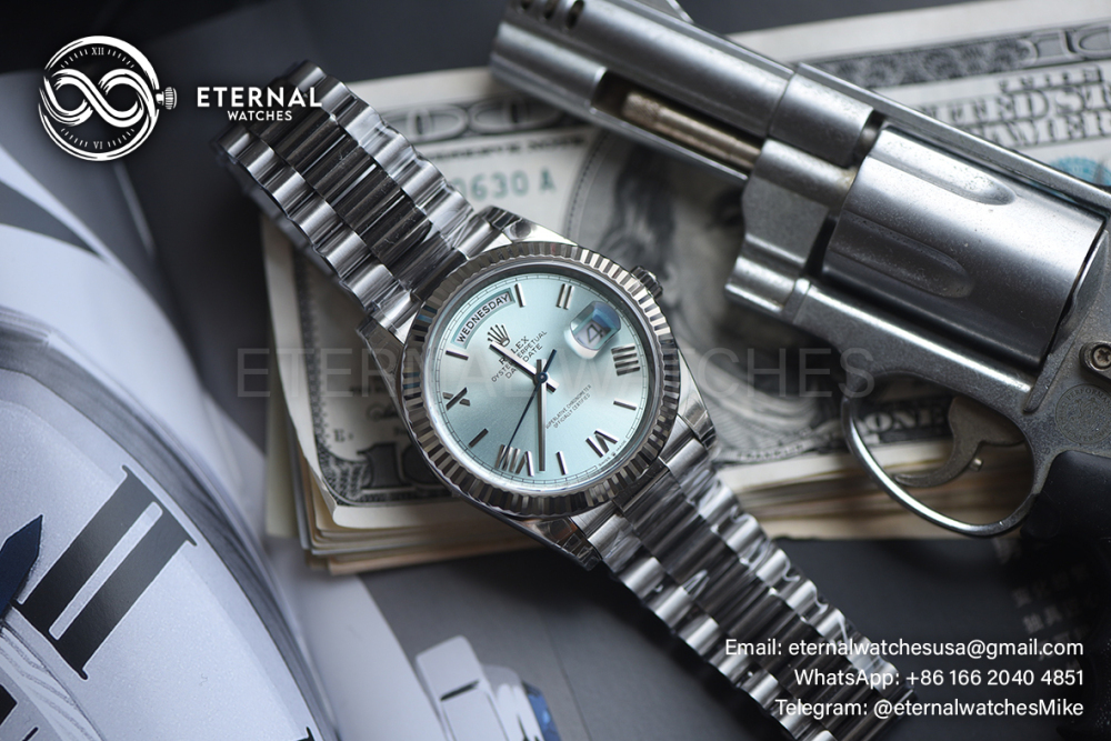 ROLEX - SUPER CLONE DayDate 228236 40mm SS/SS Ice Blue/Rmn VSF V2 DD3255 (Weight Adjusted)