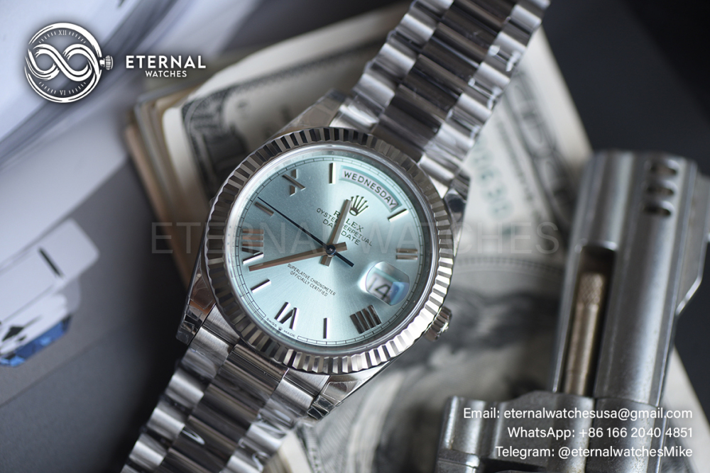 ROLEX - SUPER CLONE DayDate 228236 40mm SS/SS Ice Blue/Rmn VSF V2 DD3255 (Weight Adjusted)