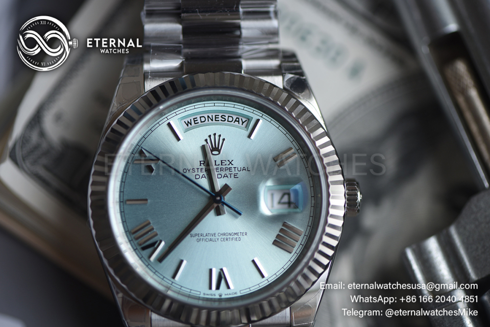 ROLEX - SUPER CLONE DayDate 228236 40mm SS/SS Ice Blue/Rmn VSF V2 DD3255 (Weight Adjusted)