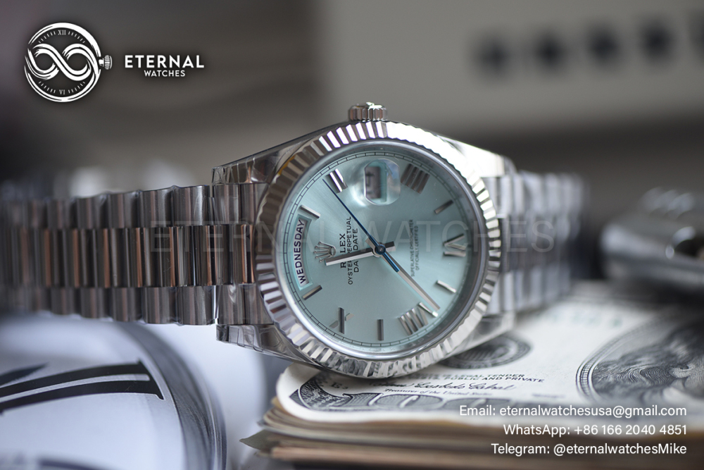 ROLEX - SUPER CLONE DayDate 228236 40mm SS/SS Ice Blue/Rmn VSF V2 DD3255 (Weight Adjusted)