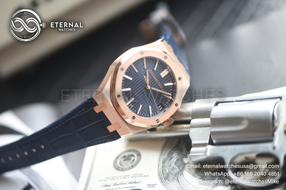 AUDEMARS PIGUET - SUPER CLONE Royal Oak 41mm 15510 RG/LE Blue/Stk DDF DD4302 (SW Dial Weight Adjusted)