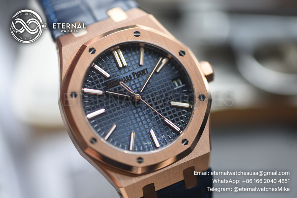 AUDEMARS PIGUET - SUPER CLONE Royal Oak 41mm 15510 RG/LE Blue/Stk DDF DD4302 (SW Dial Weight Adjusted)