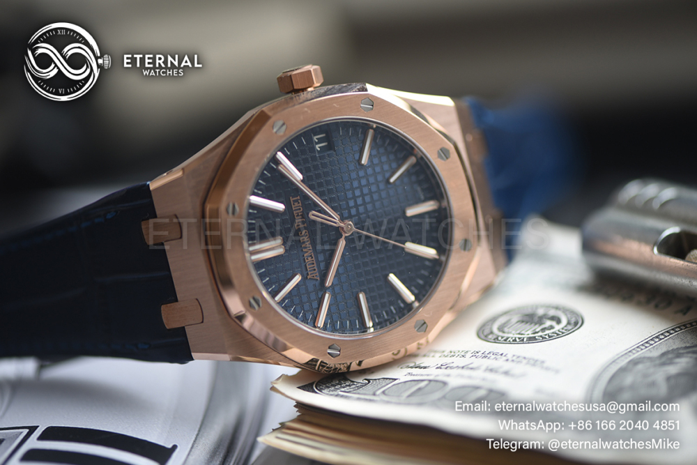 AUDEMARS PIGUET - SUPER CLONE Royal Oak 41mm 15510 RG/LE Blue/Stk DDF DD4302 (SW Dial Weight Adjusted)