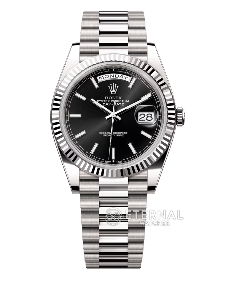 ROLEX - SUPER CLONE DayDate 228236 40mm SS/SS Black/Rmn VSF V2 DD3255 (Weight Adjusted)