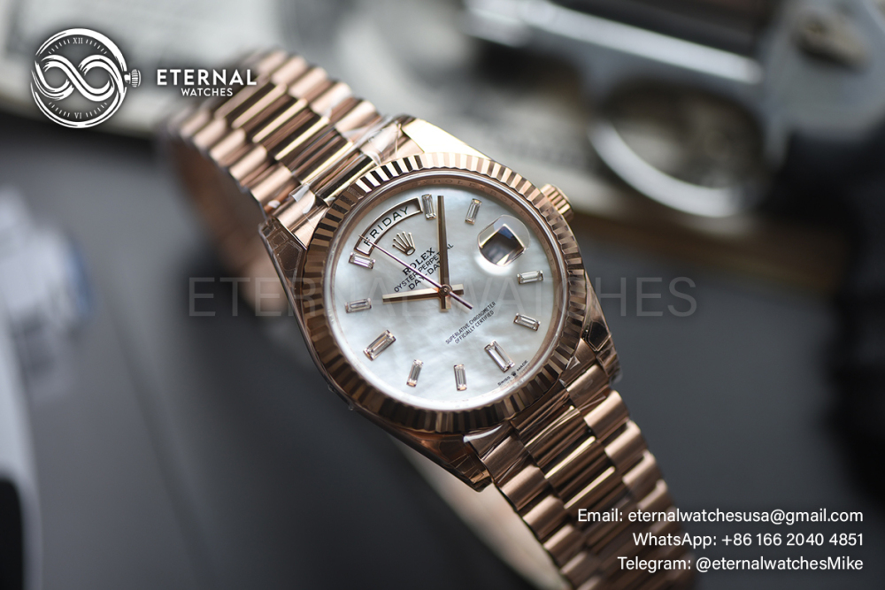 ROLEX - SUPER CLONE DayDate 228235 40mm RG/RG MOP/Dia VSF V2 DD3255 (Weight Adjusted)