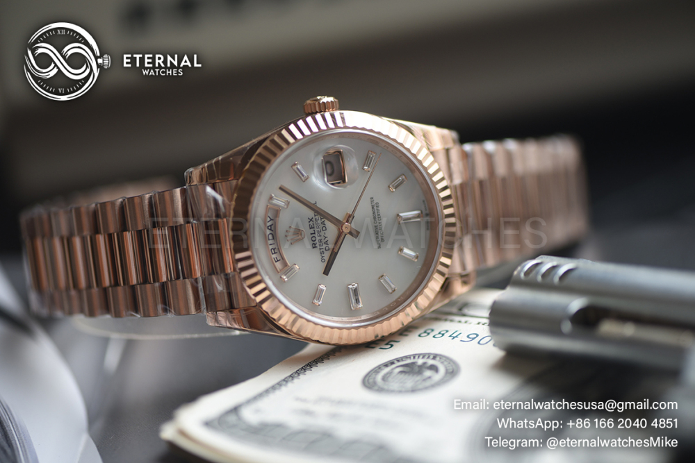 ROLEX - SUPER CLONE DayDate 228235 40mm RG/RG MOP/Dia VSF V2 DD3255 (Weight Adjusted)