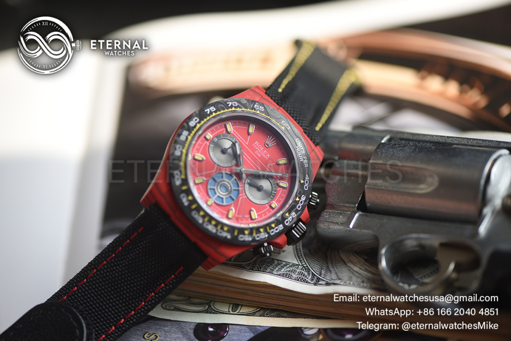 ROLEX - SUPER CLONE Daytona Diw The Iron Man 40mm Black Carbon FC/NY Red Dial SONIC DD4130