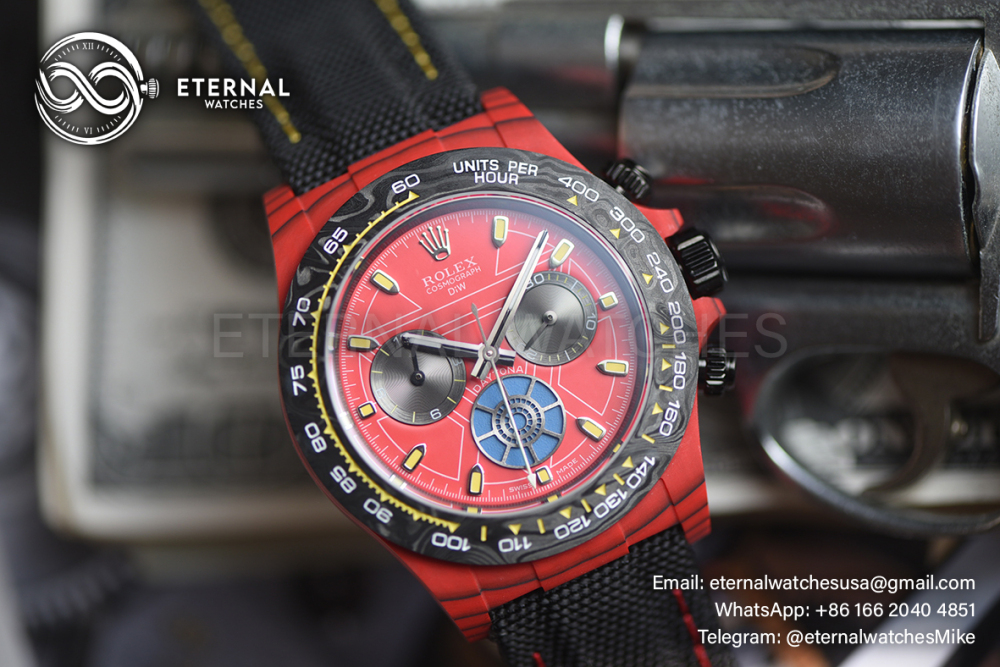 ROLEX - SUPER CLONE Daytona Diw The Iron Man 40mm Black Carbon FC/NY Red Dial SONIC DD4130