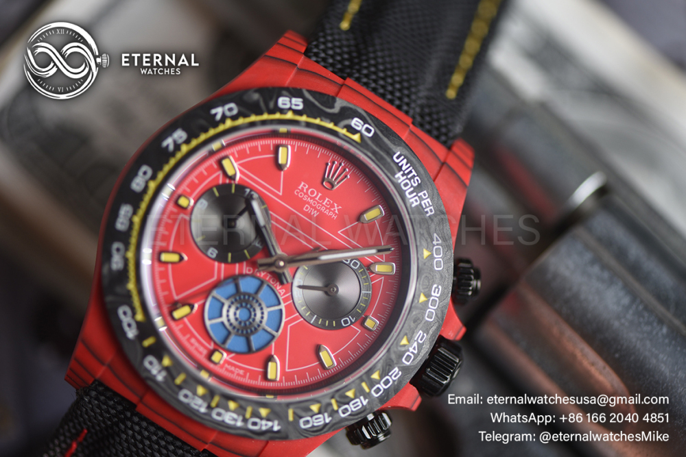 ROLEX - SUPER CLONE Daytona Diw The Iron Man 40mm Black Carbon FC/NY Red Dial SONIC DD4130