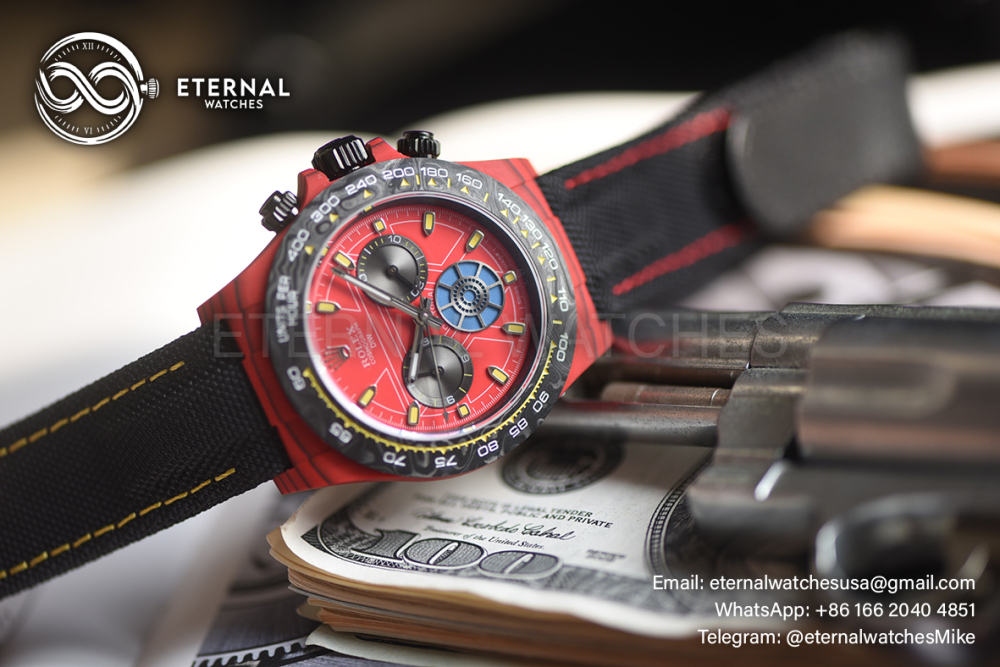 ROLEX - SUPER CLONE Daytona Diw The Iron Man 40mm Black Carbon FC/NY Red Dial SONIC DD4130