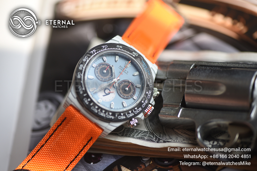 ROLEX - SUPER CLONE Daytona DIW 40mm White Carbon/NY Light Blue/Stk Dial Sonic DD4130