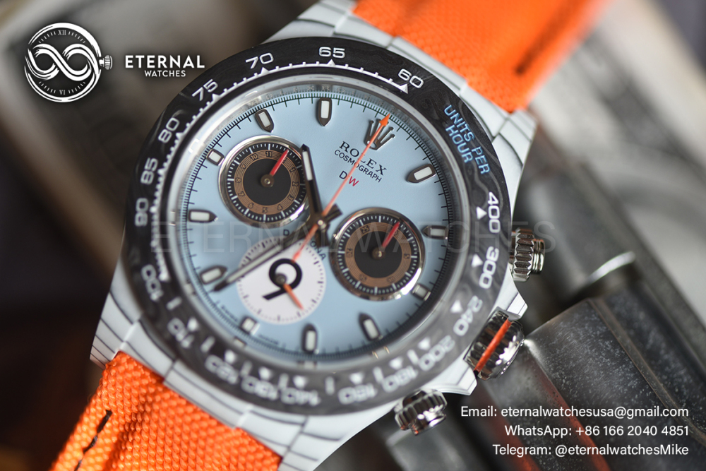 ROLEX - SUPER CLONE Daytona DIW 40mm White Carbon/NY Light Blue/Stk Dial Sonic DD4130