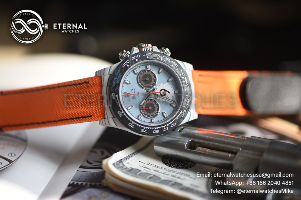 ROLEX - SUPER CLONE Daytona DIW 40mm White Carbon/NY Light Blue/Stk Dial Sonic DD4130
