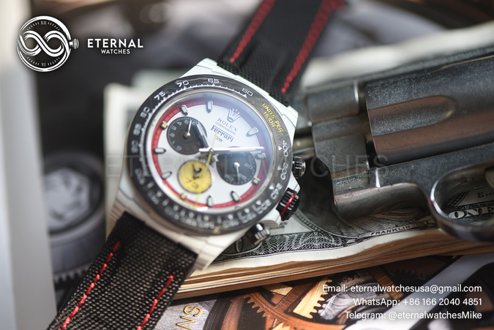 ROLEX - SUPER CLONE Daytona DIW Ferrari Special Edition 40mm White Carbon/NY White/Stk Dial Sonic DD4130