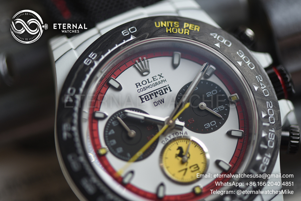 ROLEX - SUPER CLONE Daytona DIW Ferrari Special Edition 40mm White Carbon/NY White/Stk Dial Sonic DD4130