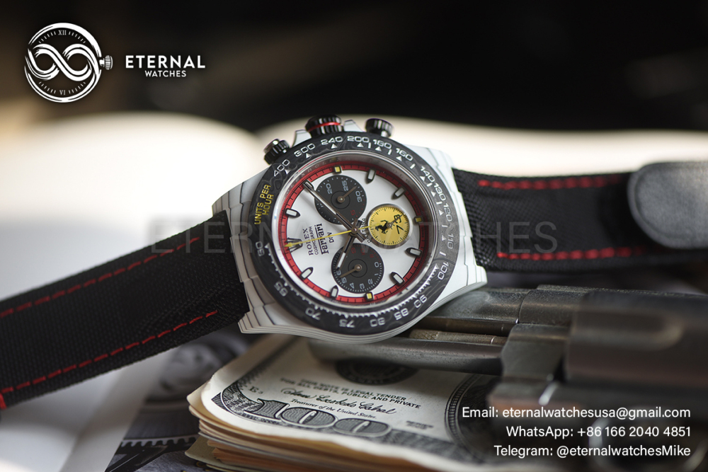 ROLEX - SUPER CLONE Daytona DIW Ferrari Special Edition 40mm White Carbon/NY White/Stk Dial Sonic DD4130