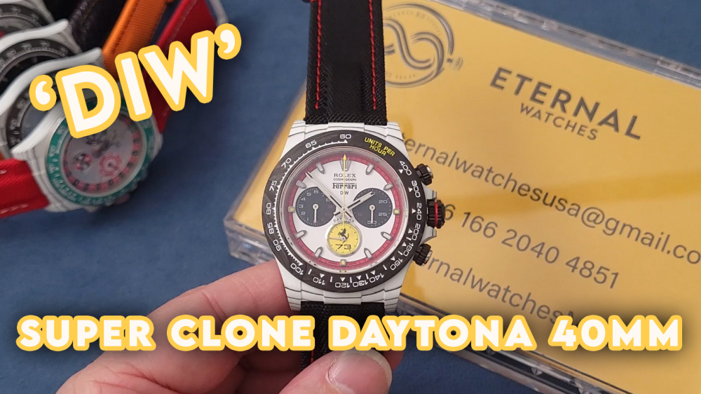 ROLEX - SUPER CLONE Daytona DIW Ferrari Special Edition 40mm White Carbon/NY White/Stk Dial Sonic DD4130
