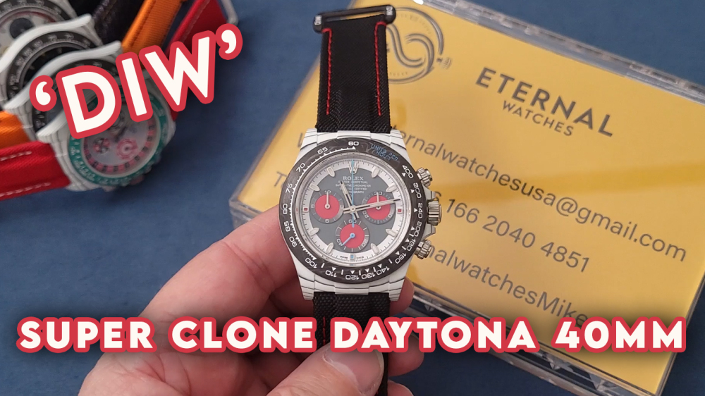 ROLEX - SUPER CLONE Daytona DIW 40mm White Carbon/Black NY Grey/Stk Dial Sonic DD4130