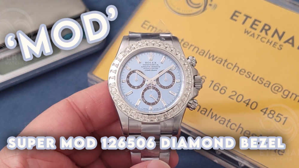ROLEX - SUPER MOD Daytona 126505 40mm Ice Blue Diamond Bezel V3 4131 (Weight Adjusted)