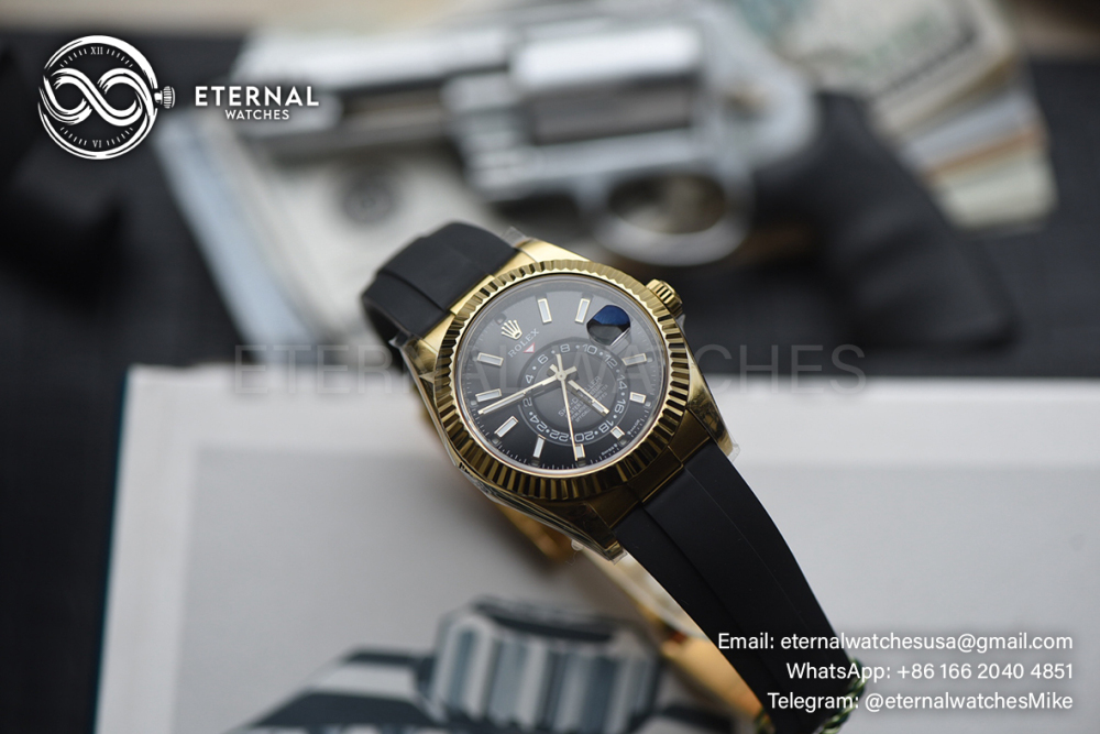 ROLEX - SkyDweller 336238 42mm YG/RU Black Dial ZF A2824 (Weight Adjusted)