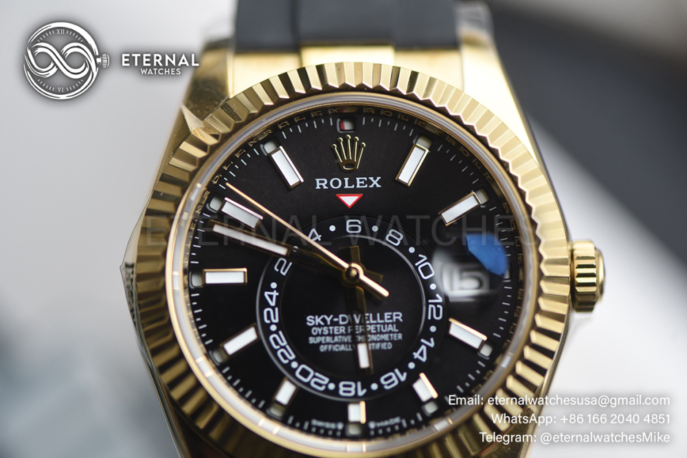 ROLEX - SkyDweller 336238 42mm YG/RU Black Dial ZF A2824 (Weight Adjusted)