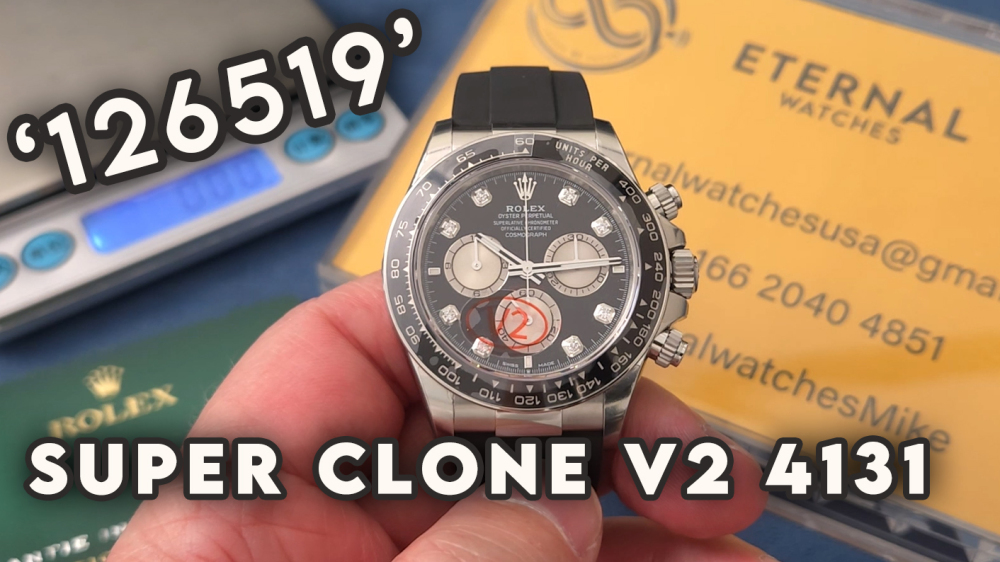ROLEX - SUPER CLONE Daytona 126519 40mm SS/RU Black/Diamond VSF V2 DD4131 (Weight Adjusted)