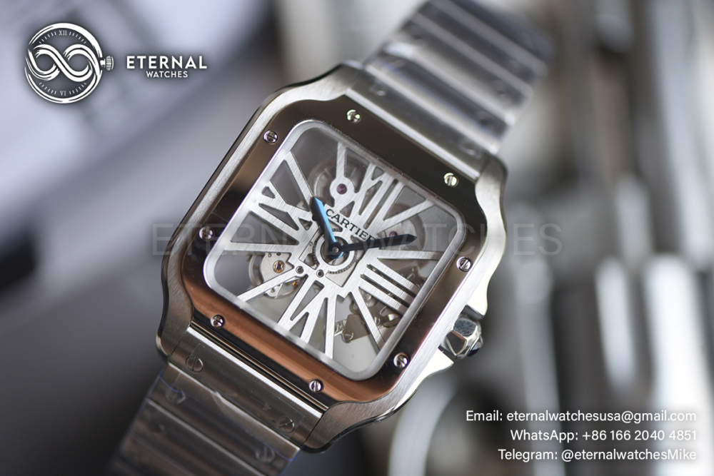 CARTIER - SUPER CLONE Santos De Cartier 40mm Grey Bezel SS/SS Skeleton Dial RICHF 9611MC