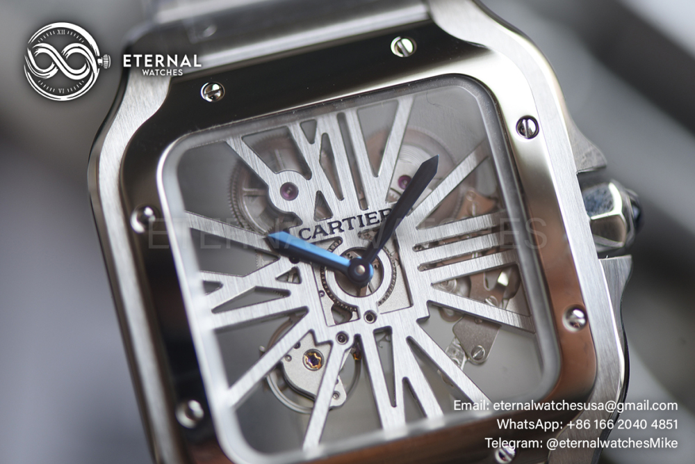 CARTIER - SUPER CLONE Santos De Cartier 40mm Grey Bezel SS/SS Skeleton Dial RICHF 9611MC