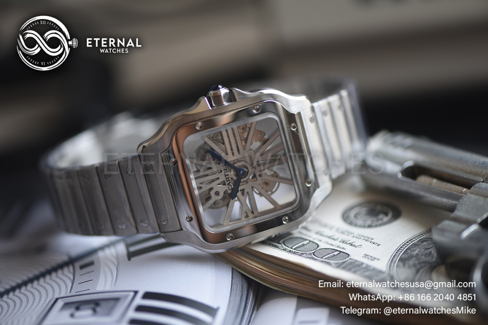 CARTIER - SUPER CLONE Santos De Cartier 40mm Grey Bezel SS/SS Skeleton Dial RICHF 9611MC