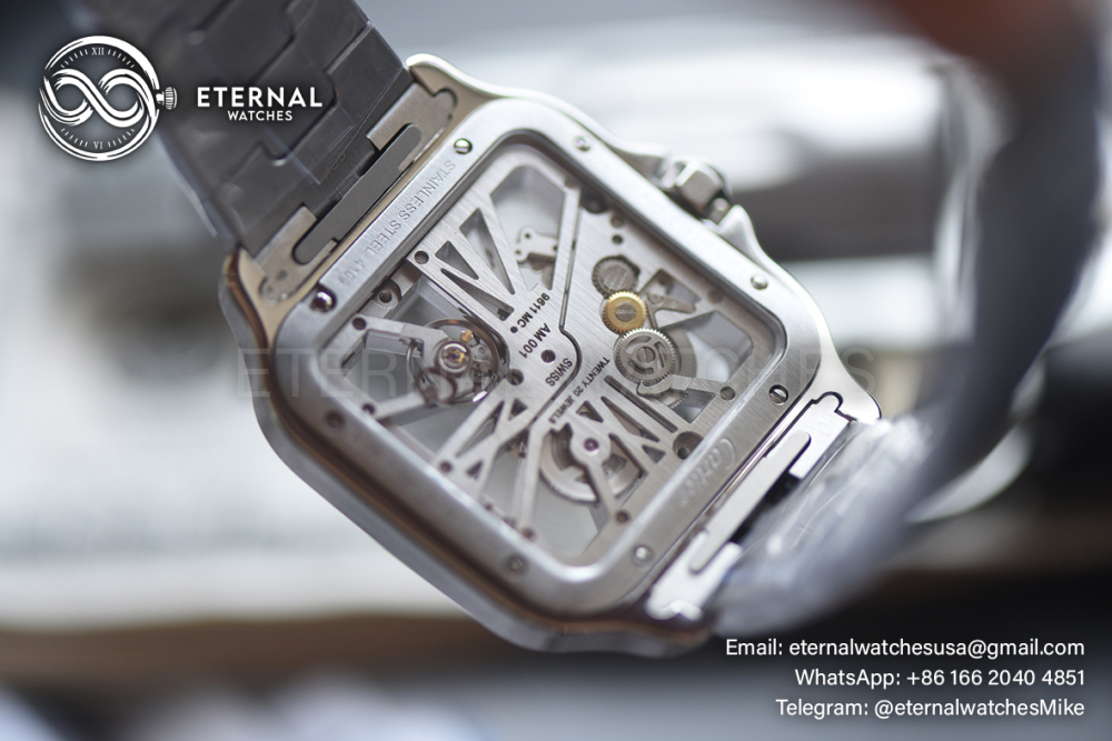 CARTIER - SUPER CLONE Santos De Cartier 40mm Grey Bezel SS/SS Skeleton Dial RICHF 9611MC
