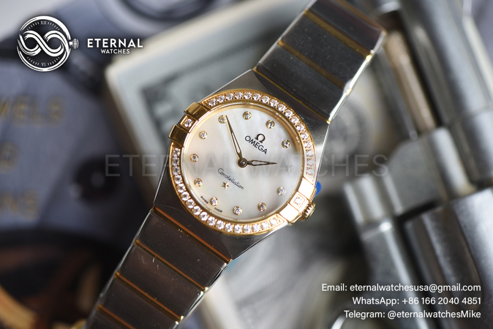 OMEGA - SUPER CLONE Constellation 28mm Diamond SS/RG MOP/Dia SSSF Swiss Qtz