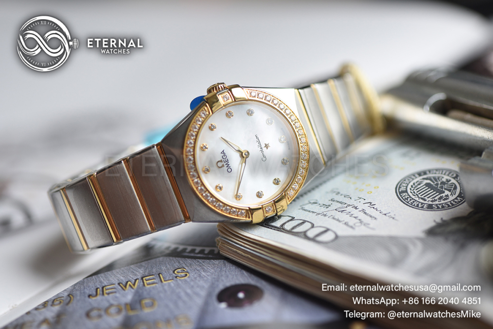 OMEGA - SUPER CLONE Constellation 28mm Diamond SS/RG MOP/Dia SSSF Swiss Qtz