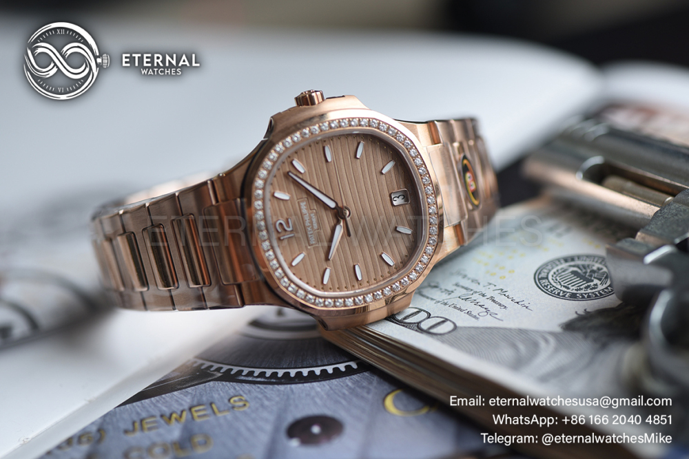 PATEK PHILIPPE - SUPER CLONE Nautilus 7118 35mm RG/RG Dia Gold Dial DDF DD330