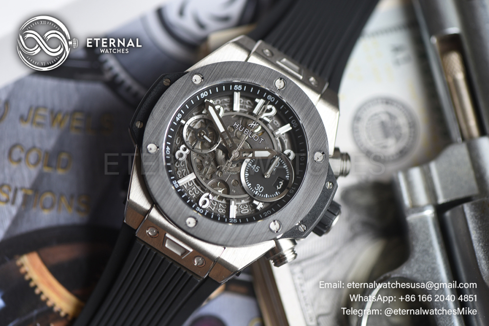 HUBLOT - SUPER CLONE Big Bang Unico 42mm TI/RU Skeleton Black Dial BBF HUB1280