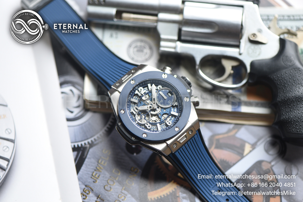 HUBLOT - SUPER CLONE Big Bang Unico 42mm Ceramic TI/RU Skeleton Dial Blue BBF HUB1280