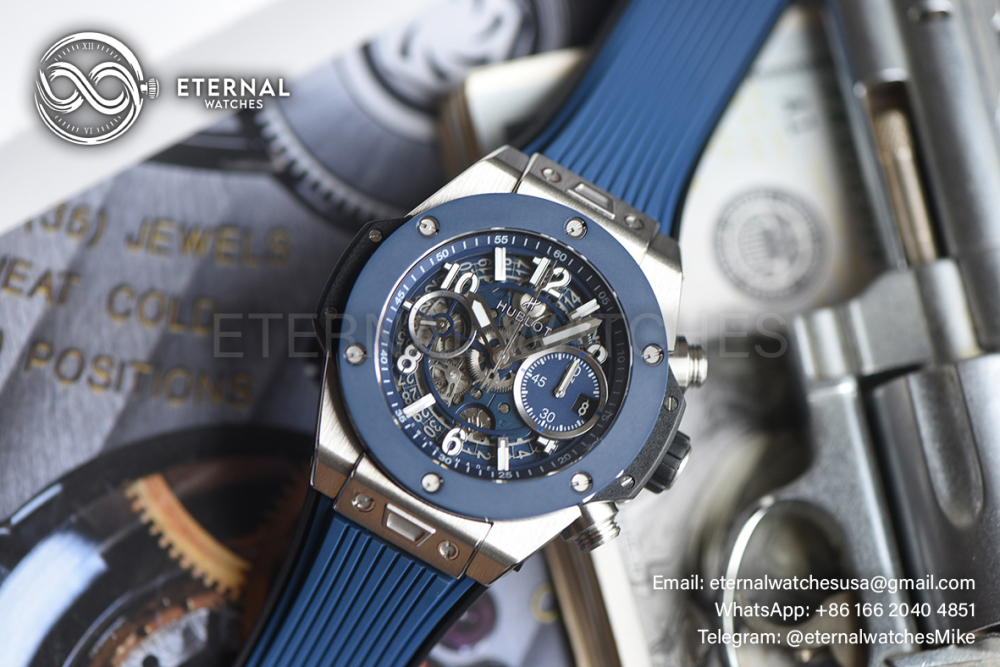 HUBLOT - SUPER CLONE Big Bang Unico 42mm Ceramic TI/RU Skeleton Dial Blue BBF HUB1280