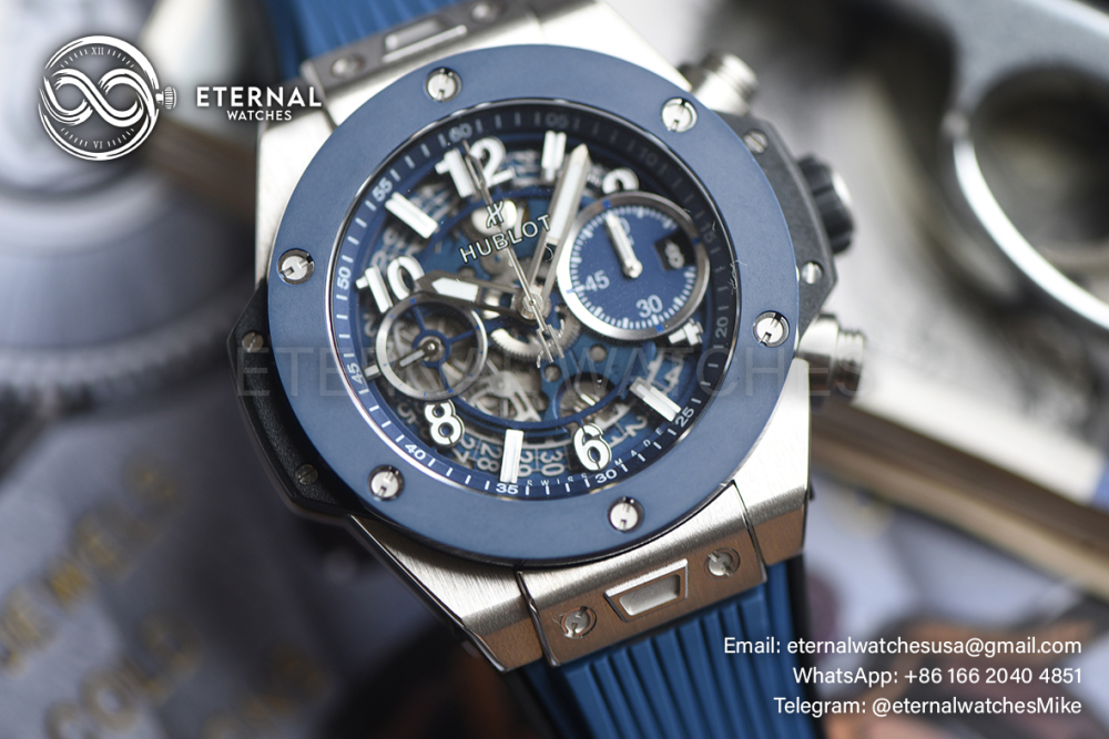 HUBLOT - SUPER CLONE Big Bang Unico 42mm Ceramic TI/RU Skeleton Dial Blue BBF HUB1280