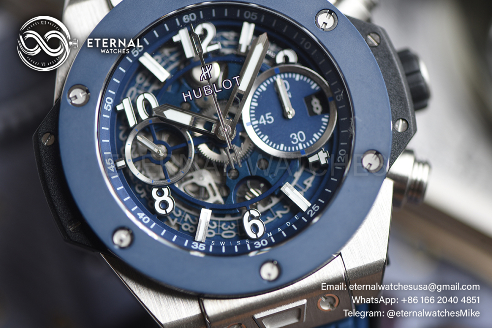 HUBLOT - SUPER CLONE Big Bang Unico 42mm Ceramic TI/RU Skeleton Dial Blue BBF HUB1280
