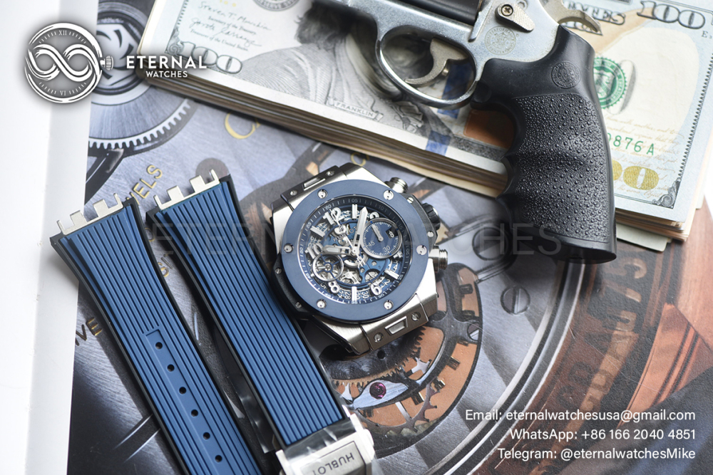 HUBLOT - SUPER CLONE Big Bang Unico 42mm Ceramic TI/RU Skeleton Dial Blue BBF HUB1280