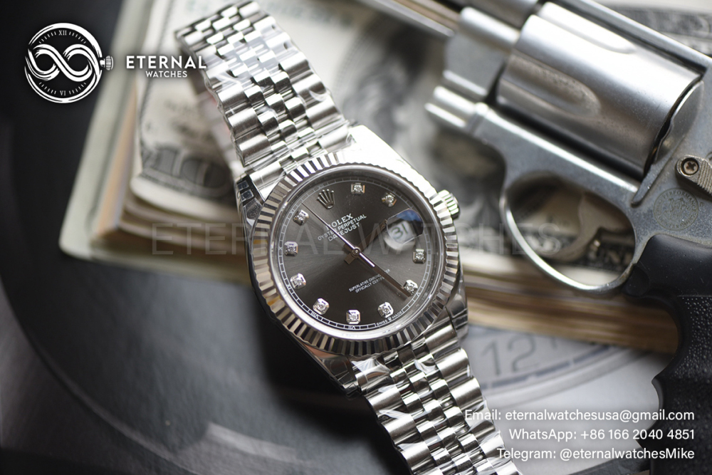 ROLEX - SUPER CLONE DateJust 126334 41mm SS/SS Grey/Diamond V2 VSF 3235