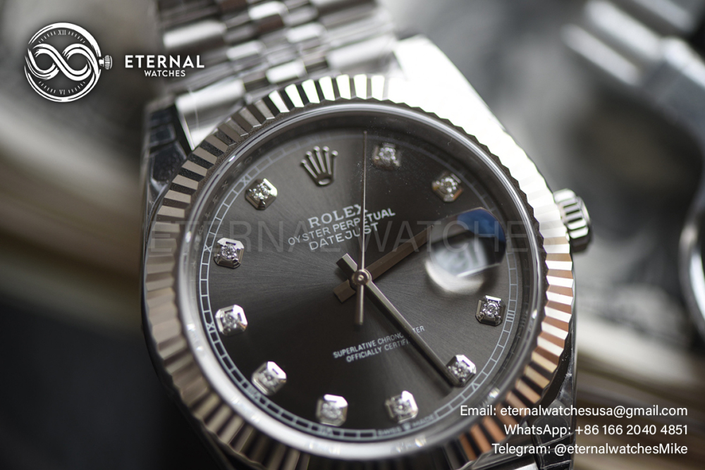 ROLEX - SUPER CLONE DateJust 126334 41mm SS/SS Grey/Diamond V2 VSF 3235