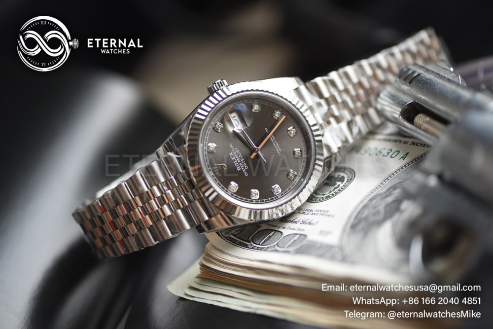 ROLEX - SUPER CLONE DateJust 126334 41mm SS/SS Grey/Diamond V2 VSF 3235