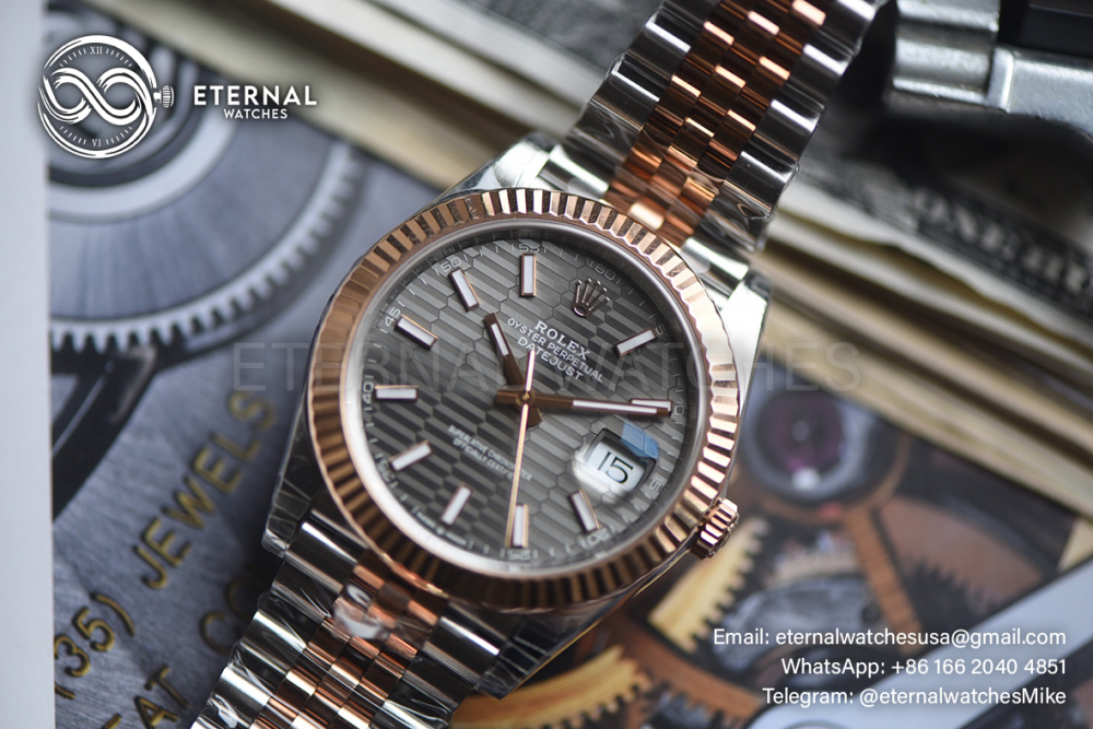 ROLEX - SUPER CLONE DateJust 126331 41mm RG Two Tone/STK Grey Textured V2 VSF 3235