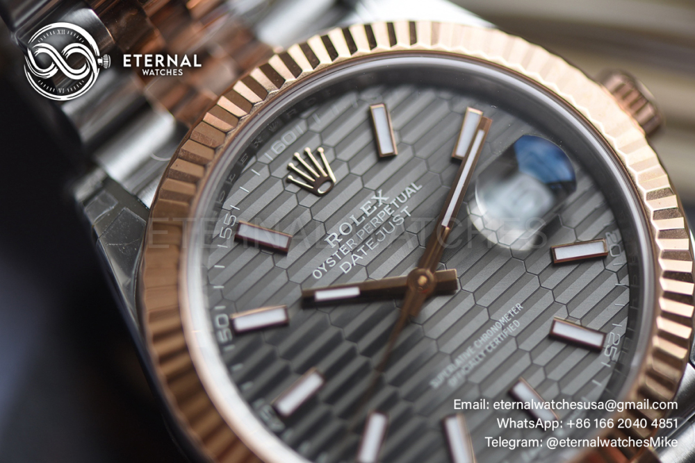 ROLEX - SUPER CLONE DateJust 126331 41mm RG Two Tone/STK Grey Textured V2 VSF 3235