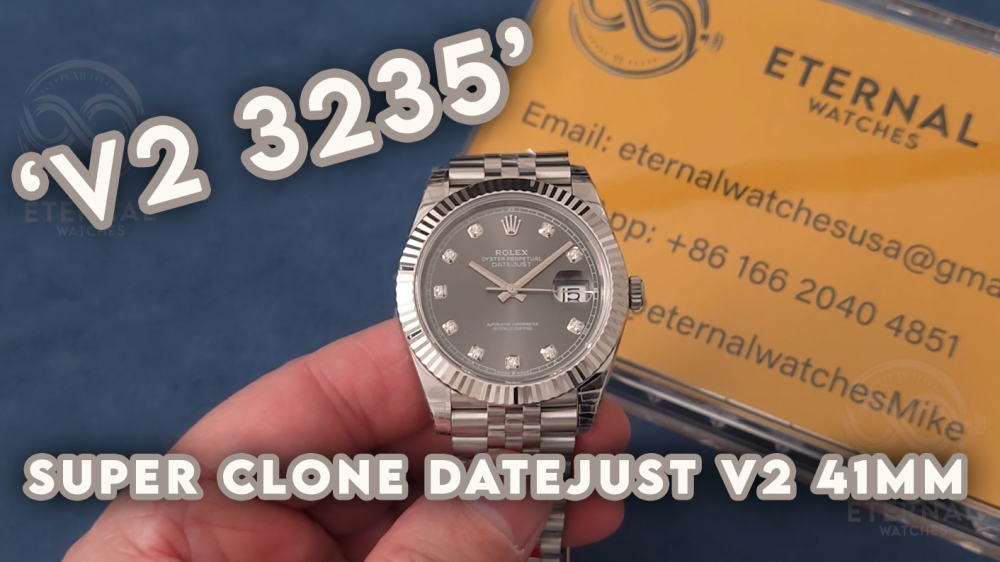 ROLEX - SUPER CLONE DateJust 126334 41mm SS/STK Grey/Diamond V2 VSF 3235