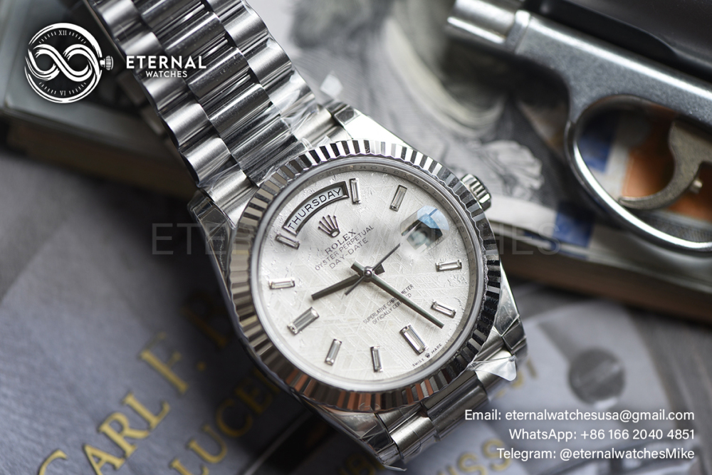ROLEX - SUPER CLONE DayDate 228236 40mm SS/SS Meteorite/Diamond RCF V2 DD3255 (Weight Adjusted)